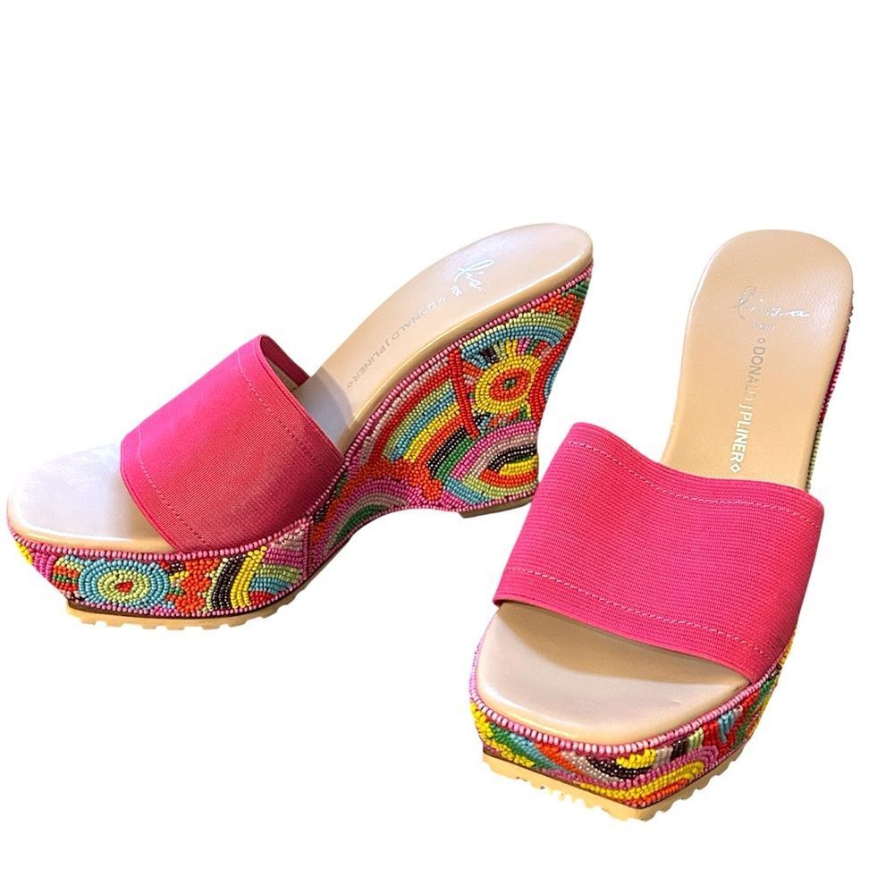 Lisa for Donald J. Pliner Women’s Size 7M Sammi Colorful Beaded Wedge Sandals